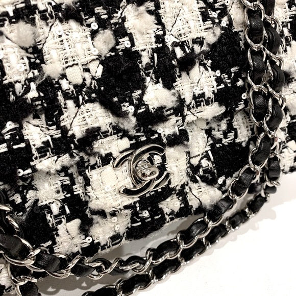CHANEL 🖤 RARE Black White Tweed Sequins Houndstooth Quilted 2.55 Double Flap Bag - Picture 16 of 16